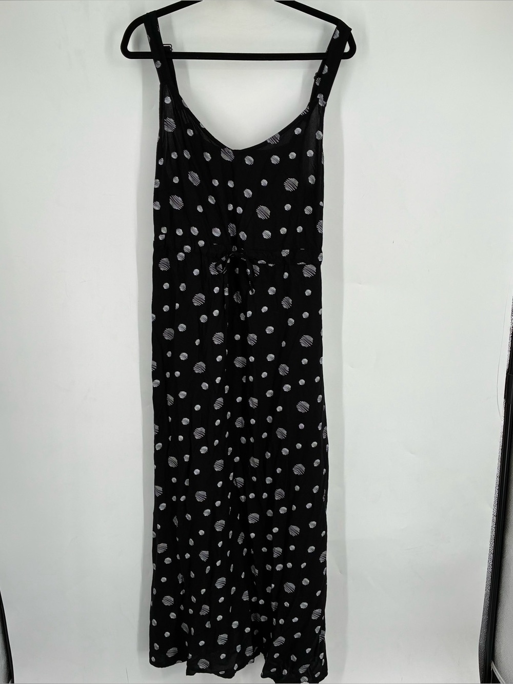 Junarose 14 XL Black Polka Dot Maxi Dress Spaghetti Straps V Neck Slip